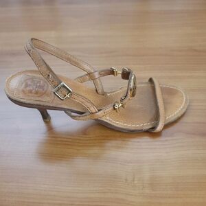 Tory Burch Women's Kailey Tan Brown Patent‎ Leather Bow Slingback Heels Size 7 M